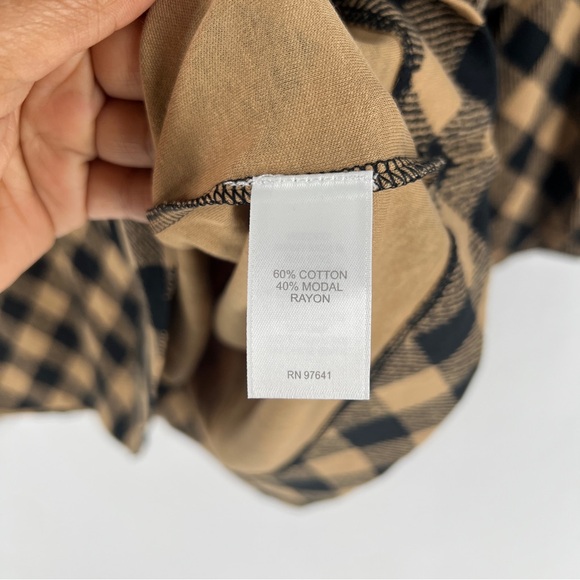 J. Jill Checkered Plaid Black Tan 3/4 Sleeve  Stretch Cotton Modal‎ Boxy Top XL - Picture 5 of 10